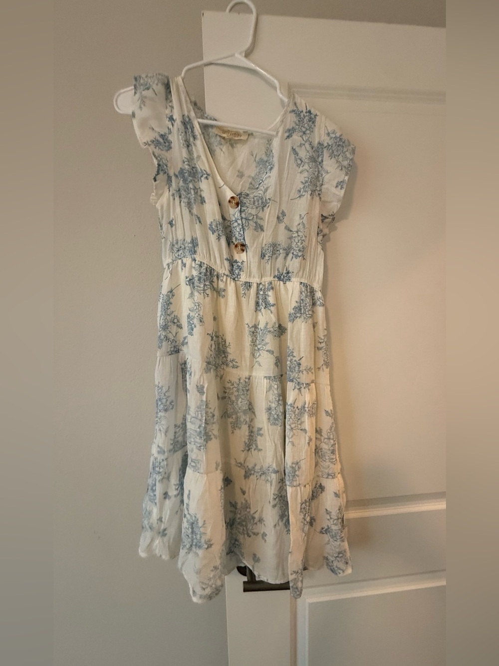 Sweet Wanderer Blue Floral Tiered Dress on Cream
